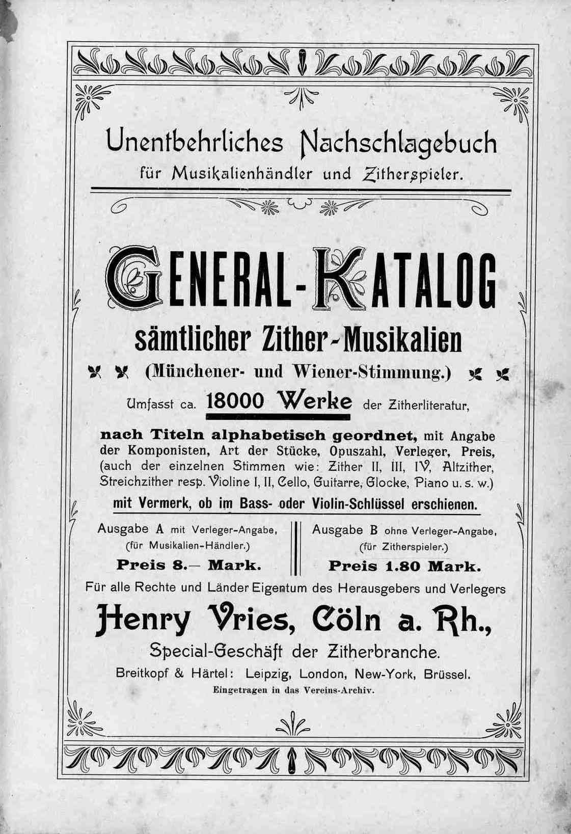 Umschlag Vries Generalkatalog