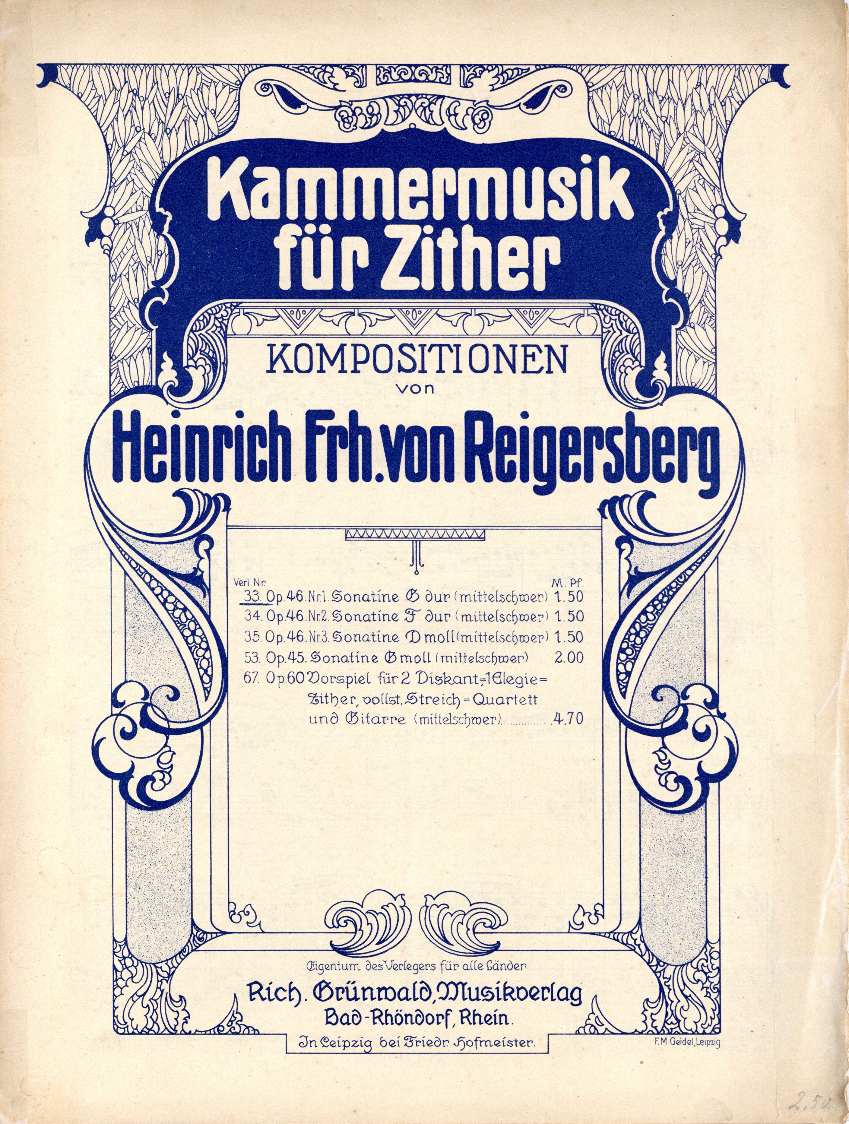 Sonatine G Dur Titelblatt Reigersberg