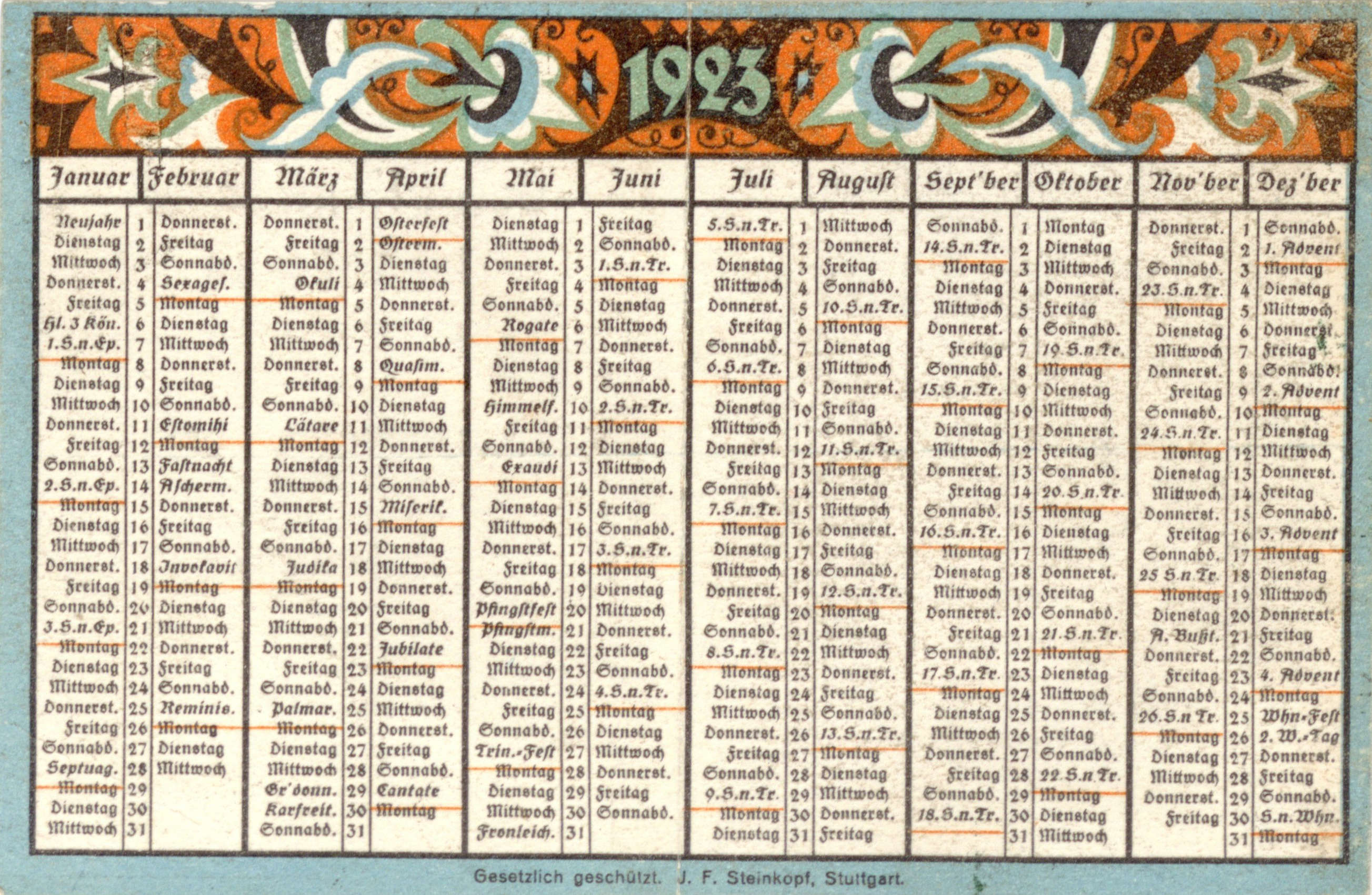 Taschenkalender 1923 hinten